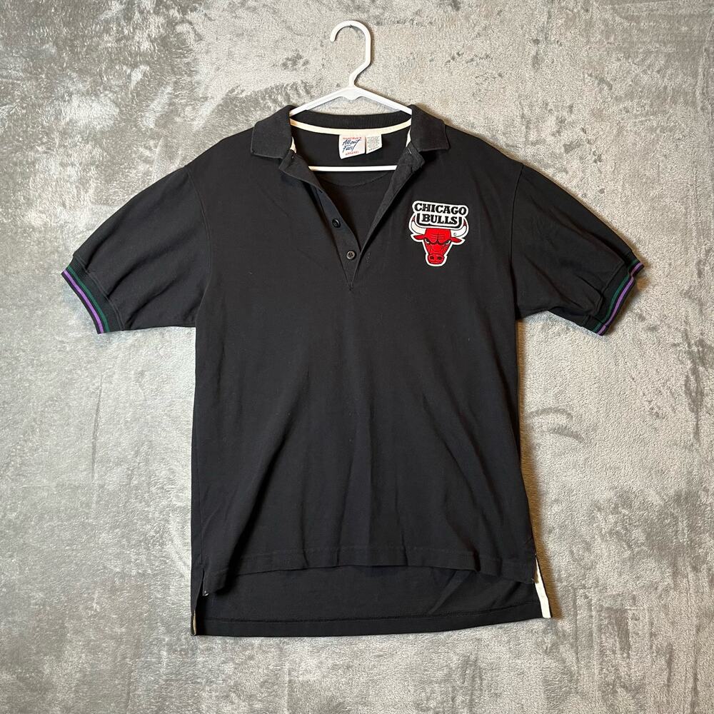 Vintage Sz Medium Chicago Bulls Black Polo Short Sleeve Men's‎